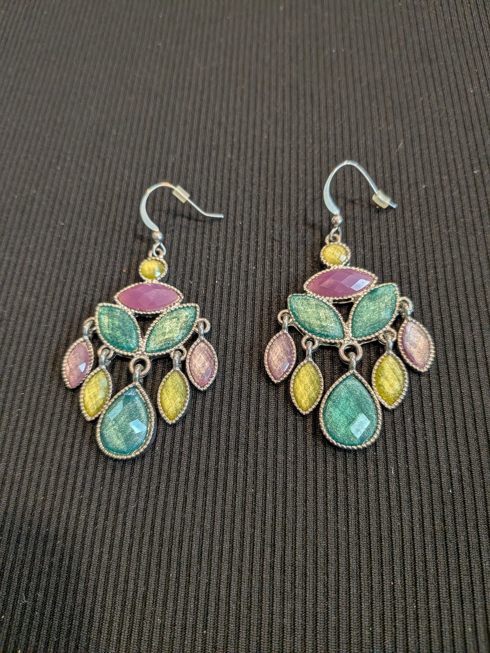 B#4: Multicolor Teardrop Chandelier Earrings - Pink, Green & Yellow